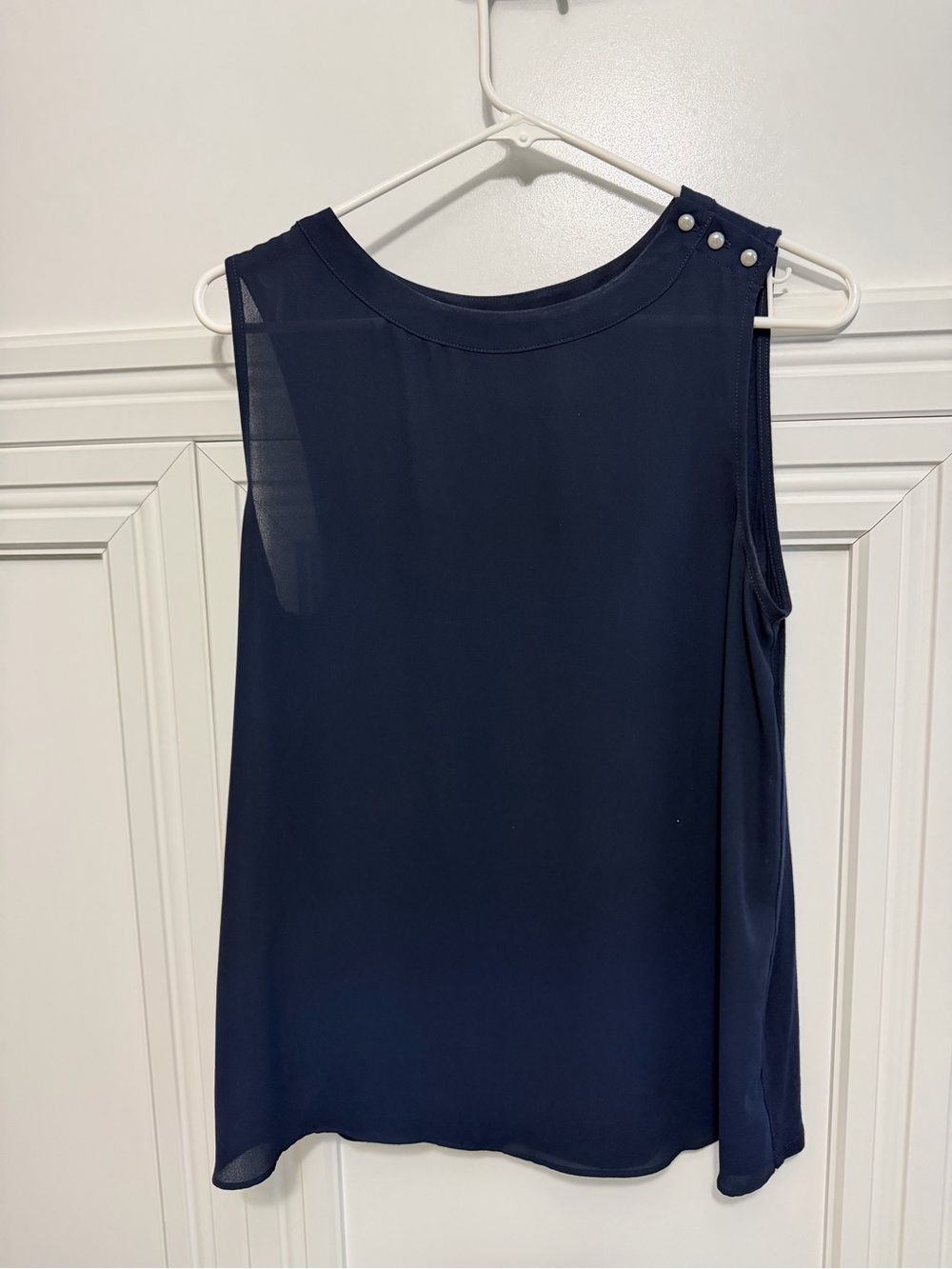 Loft Sleeveless Navy Shell Top with Pearl Button Detail